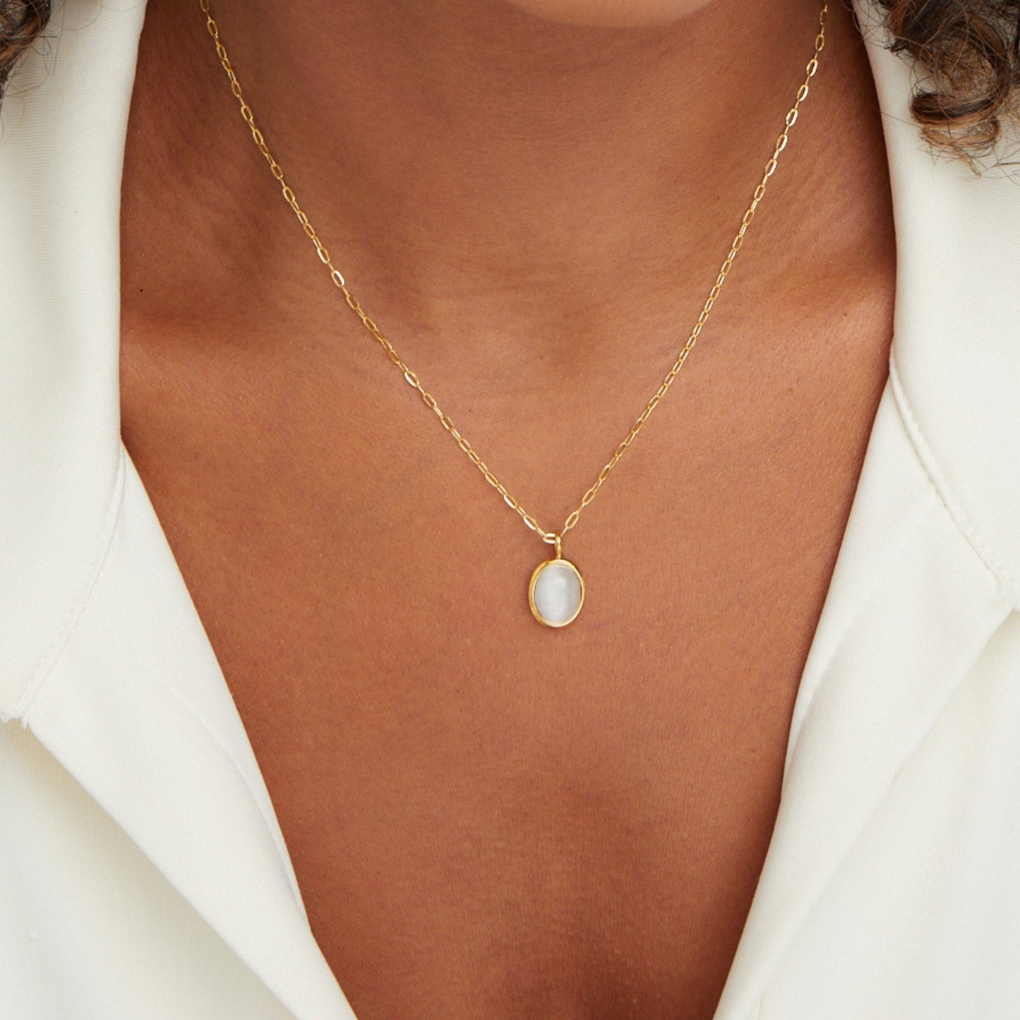 White Opal-Effect Pendant Necklace