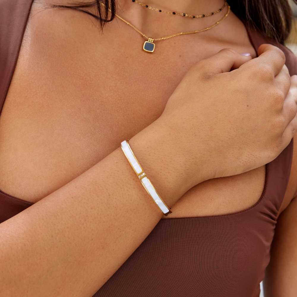 White Sahara Gold-Tone Bangle