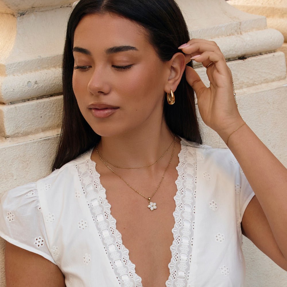 White Sakura Gold-Tone Necklace