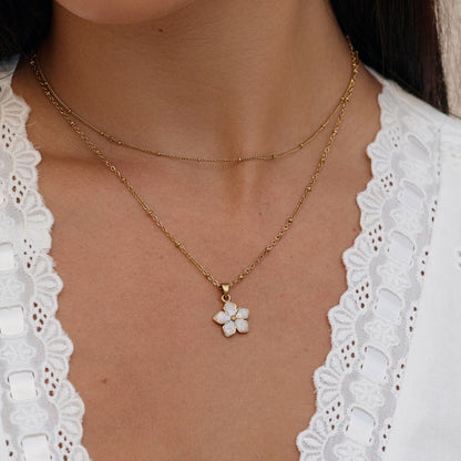 White Sakura Gold-Tone Necklace