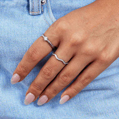 Zenya Silver-Tone Crystal Wave Ring
