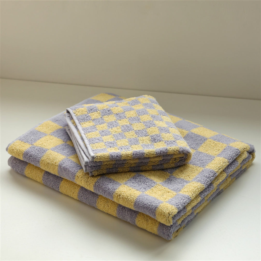 Color weave jacquard checkerboard towel